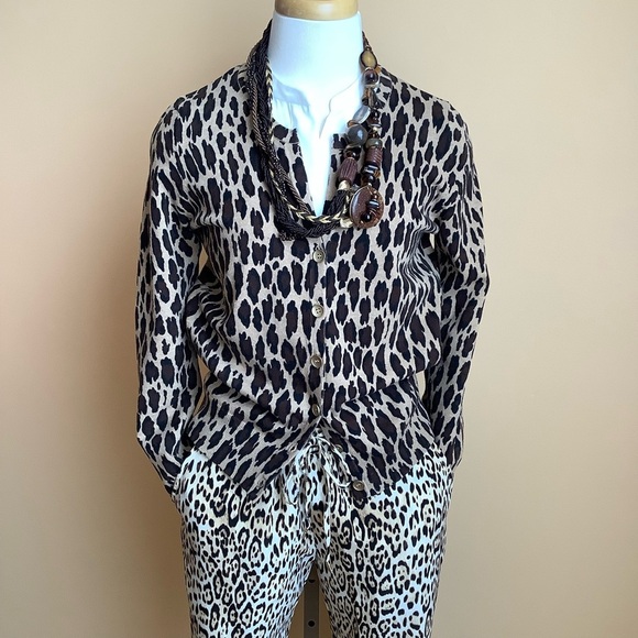JONES NEW YORK Brown Leopard Cotton Knit Cardigan Size M - Picture 12 of 14